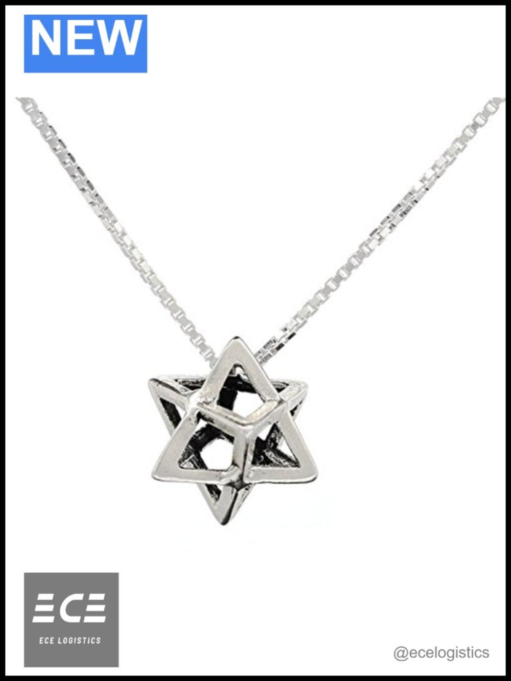 925 Sterling Silver Merkabah Necklace Star Tetrahedron 3D Merkaba Pendant